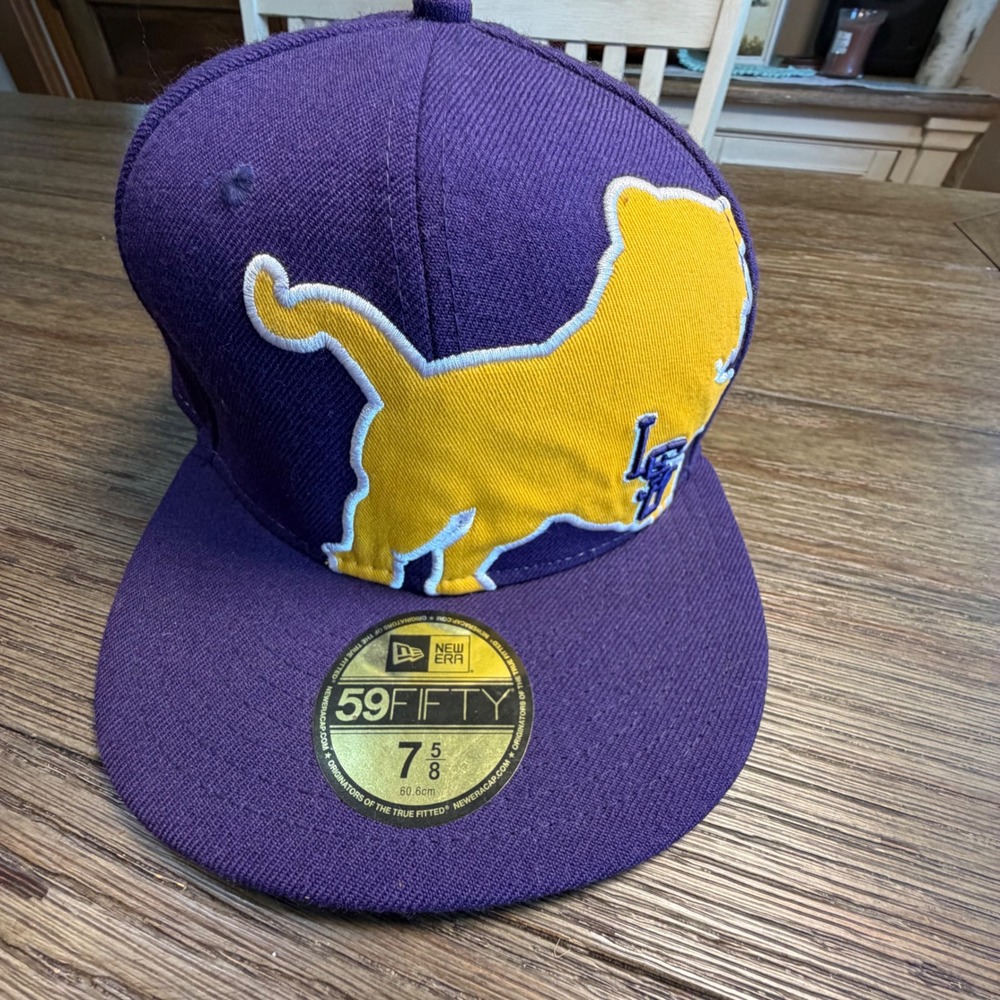 New Era 59FIFTY LSU Tigers Fitted Hat 7 5/8 Purple Yellow Flat Brim Baseball Cap